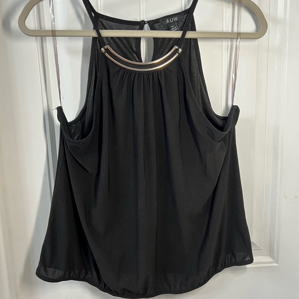 High nick office wear tank top with metal neck detail and button closure back